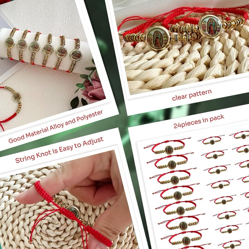 Bovemee 24PCS Virgin Mary Bracelets，Green Saint Jude bracelet Rosary Handmade Mexican bracelets,Virgen de Guadalupe Bracelet San Judas Tadeo Gift For Men Women - Image 3